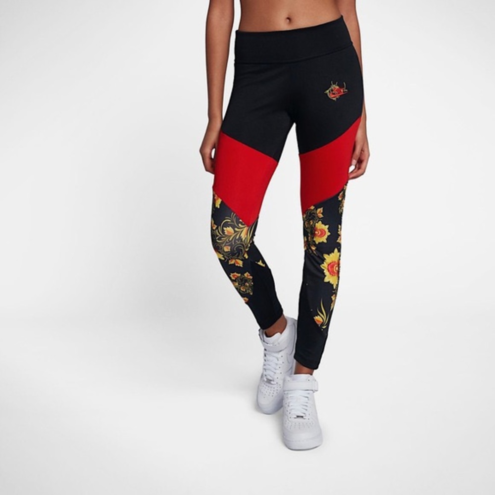 Nike Black & Red Floral Panel Leggings